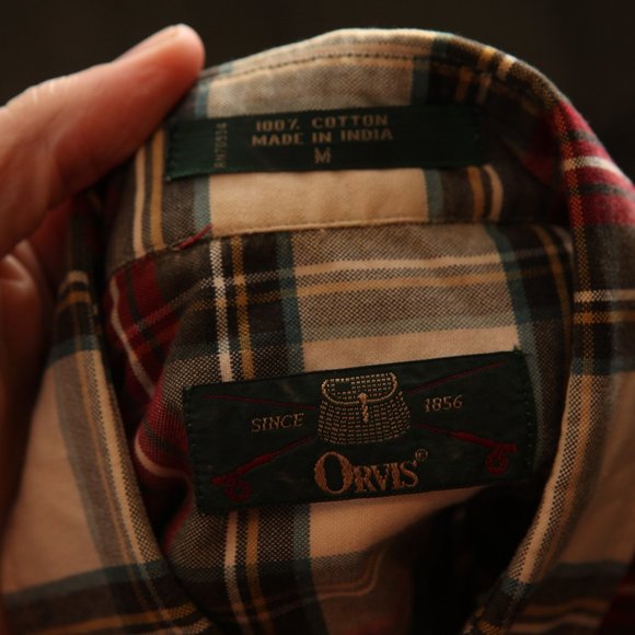 ORVIS Men's beige, red and green plaid long sleeve outdoorsmen shirt Medium M - Picture 5 of 5